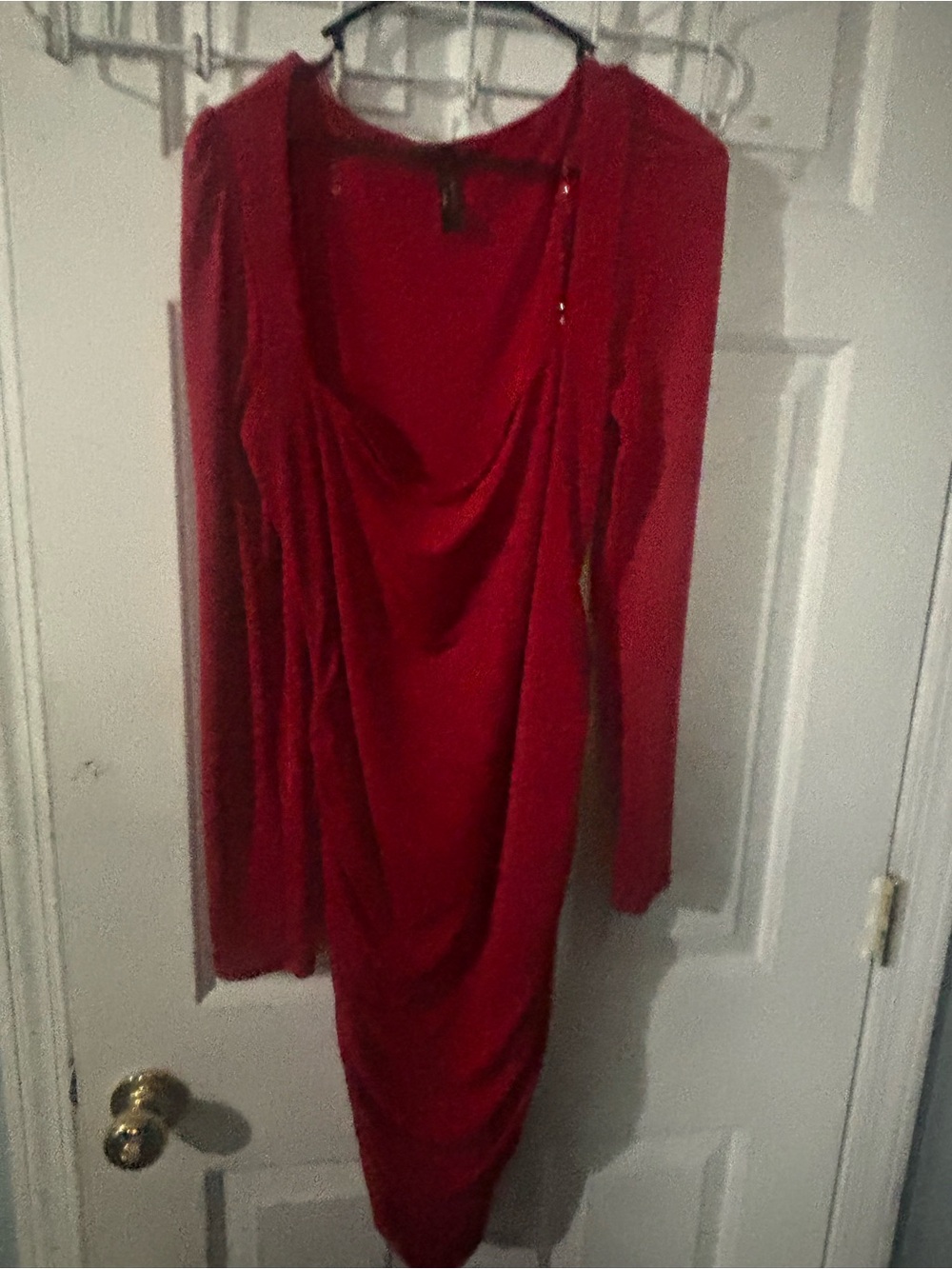 Zanzea Red Long Sleeve Draped Midi Dress